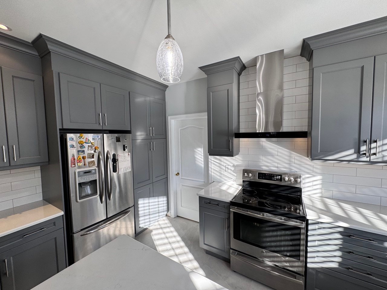Grey Kitchen Installation Kitchen Island